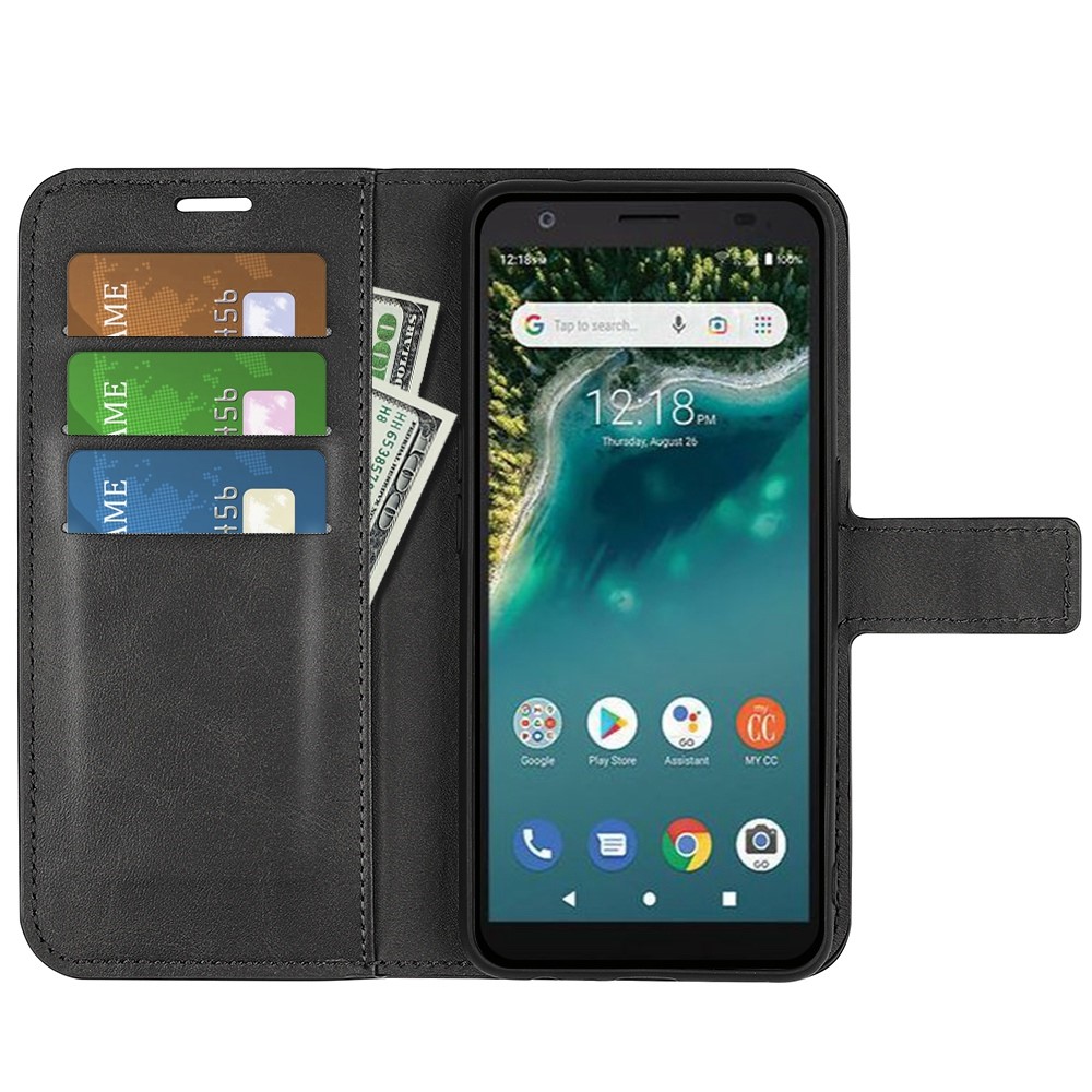 For ZTE Avid 589 Anti-slip Textured PU Leather Cover Stand Feature Magnetic Closure Shockproof Flip Wallet Case - Black-2