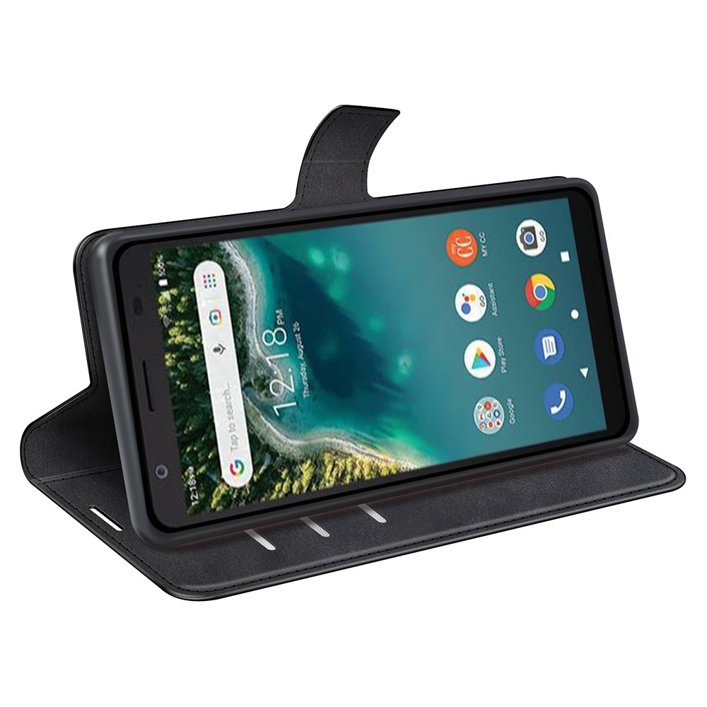 For ZTE Avid 589 Anti-slip Textured PU Leather Cover Stand Feature Magnetic Closure Shockproof Flip Wallet Case - Black-3