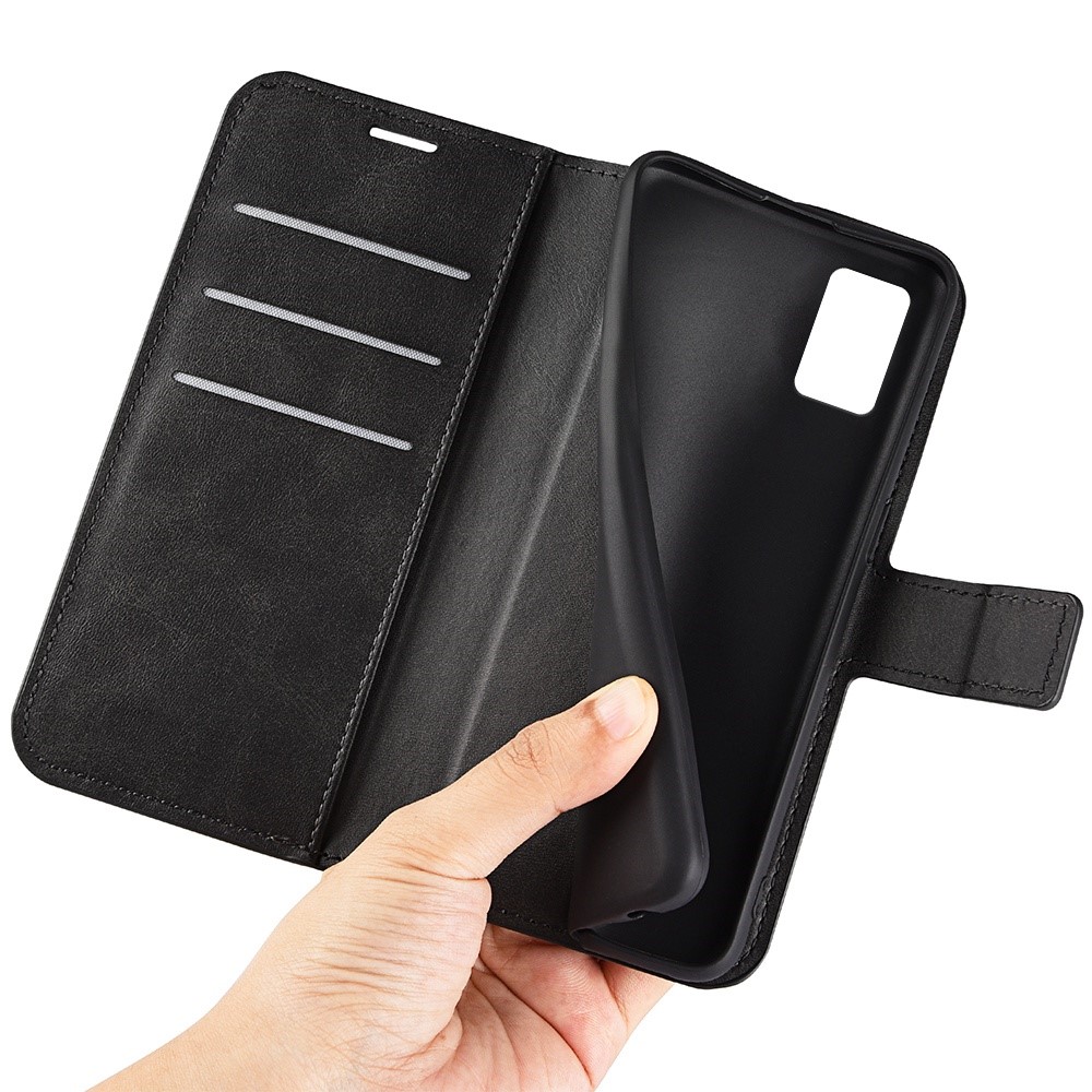 For ZTE Avid 589 Anti-slip Textured PU Leather Cover Stand Feature Magnetic Closure Shockproof Flip Wallet Case - Black-5