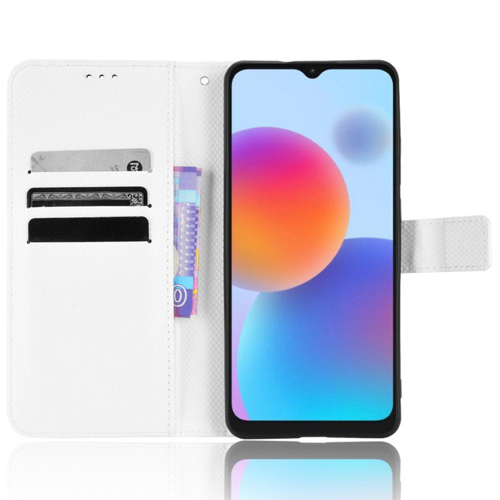 Diamond Texture Wallet Phone Case for ZTE Blade A52, Shockproof PU Leather Stand Magnetic Clasp Cover with Strap - White-2