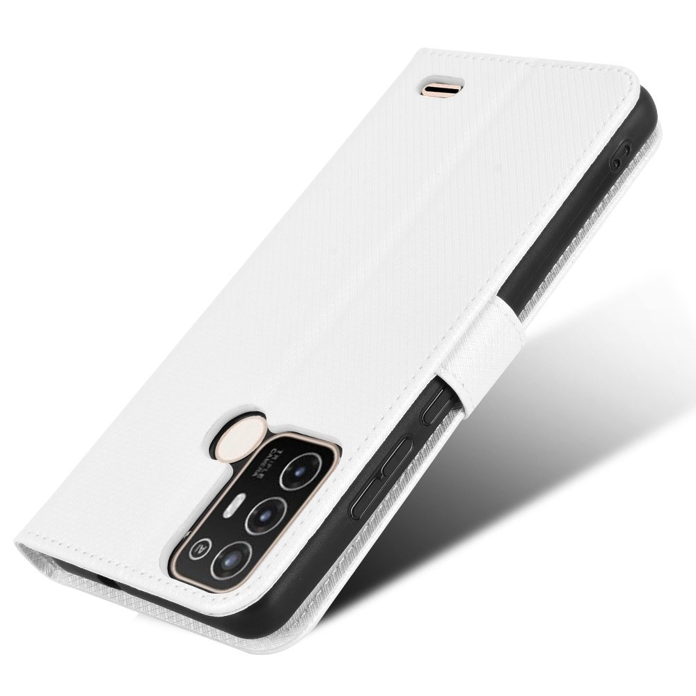 Diamond Texture Wallet Phone Case for ZTE Blade A52, Shockproof PU Leather Stand Magnetic Clasp Cover with Strap - White-4