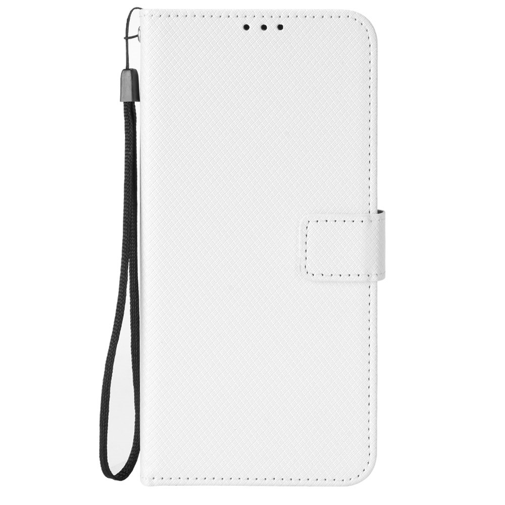 Diamond Texture Wallet Phone Case for ZTE Blade A52, Shockproof PU Leather Stand Magnetic Clasp Cover with Strap - White-5