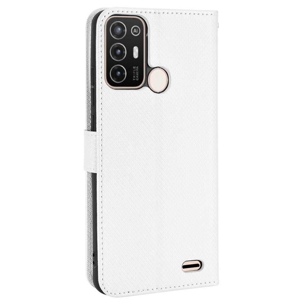 Diamond Texture Wallet Phone Case for ZTE Blade A52, Shockproof PU Leather Stand Magnetic Clasp Cover with Strap - White-6