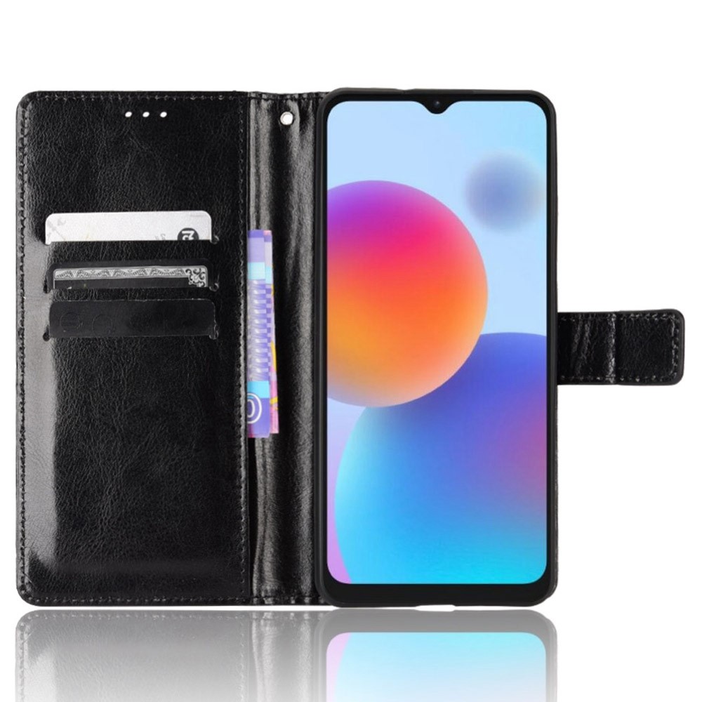 Crazy Horse Texture Phone Case for ZTE Blade A52, Stand Wallet Function PU Leather Protective Cover - Black-2