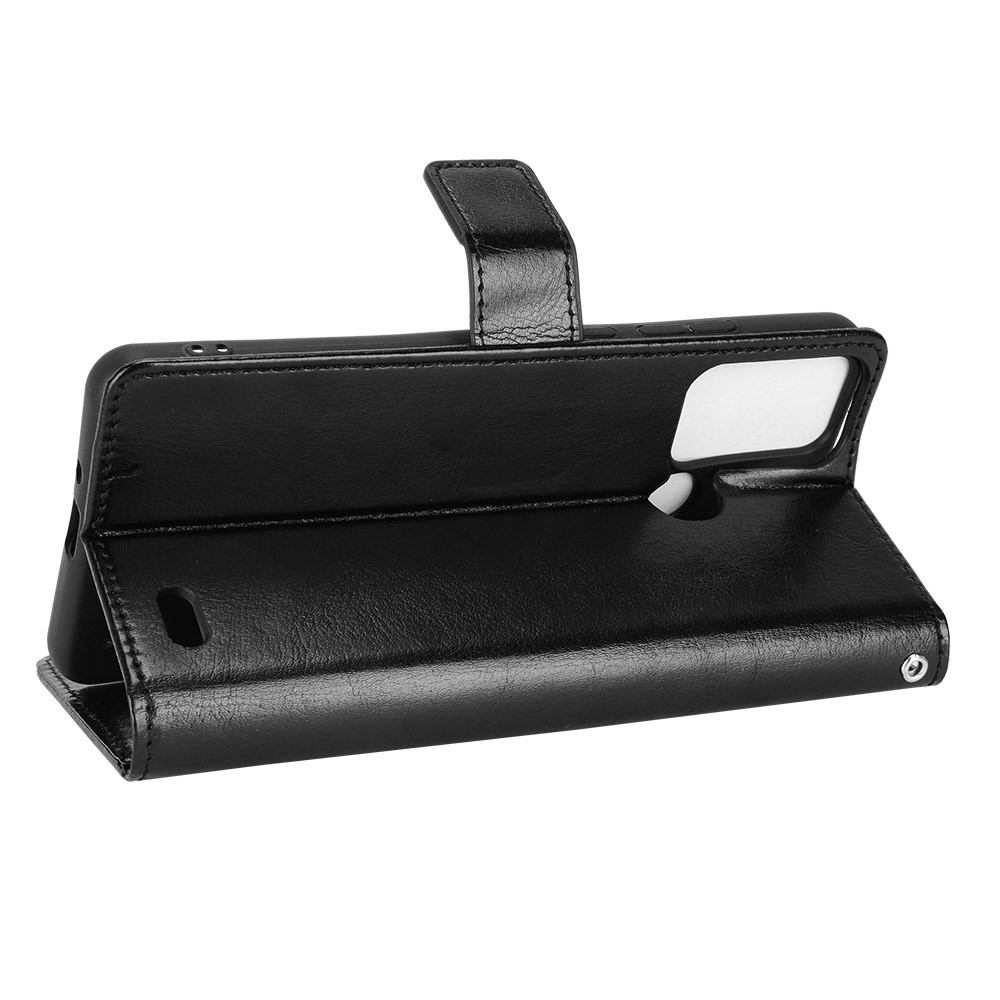 Crazy Horse Texture Phone Case for ZTE Blade A52, Stand Wallet Function PU Leather Protective Cover - Black-3