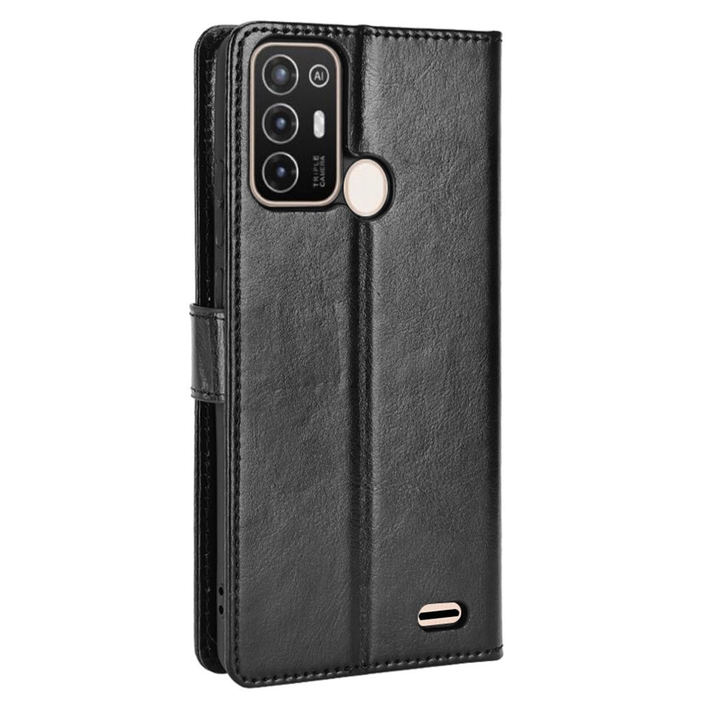 Estuche de Teléfono de Textura de Caballo Loco Para ZTE Blade A52, Función de Billetera de Soporte PU Cubierta Protectora de Cuero - Negro