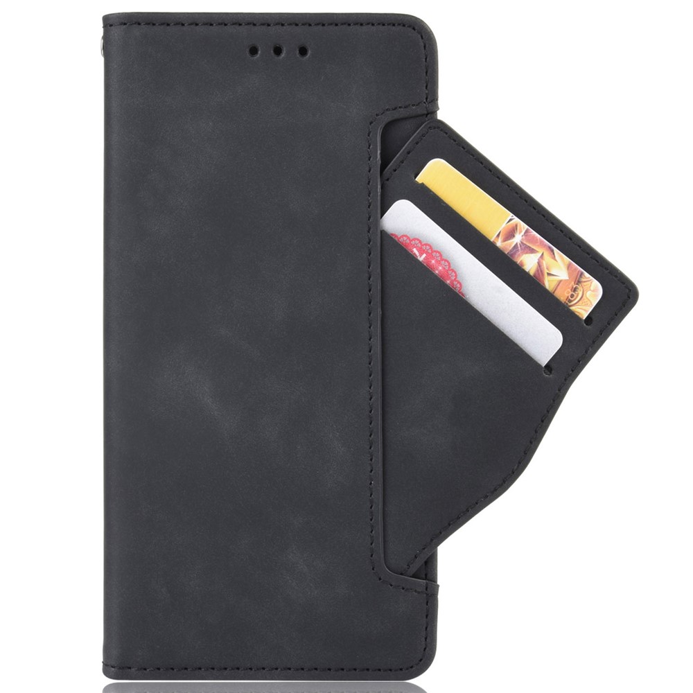 Multiple Card Slots Phone Case for ZTE Blade A52, PU Leather Stand Wallet Double Magnetic Clasp Cover - Black-2