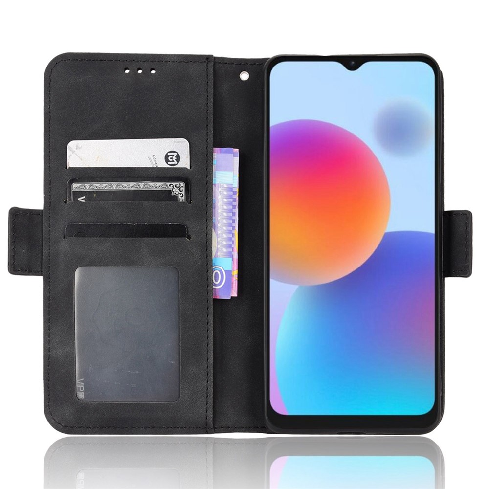 Multiple Card Slots Phone Case for ZTE Blade A52, PU Leather Stand Wallet Double Magnetic Clasp Cover - Black-3