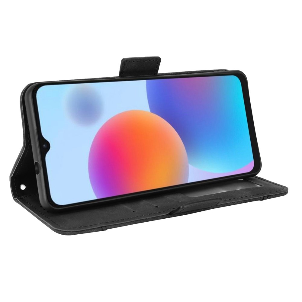 Multiple Card Slots Phone Case for ZTE Blade A52, PU Leather Stand Wallet Double Magnetic Clasp Cover - Black-4