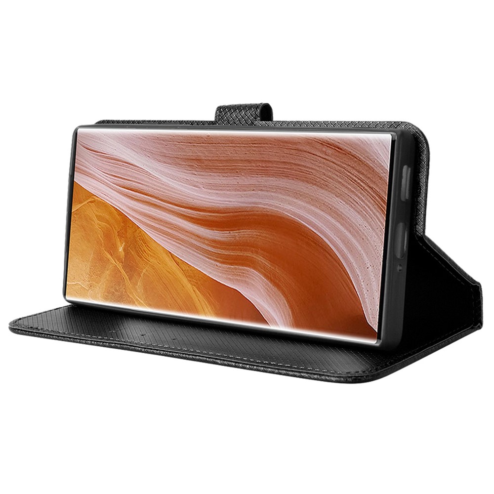 Diamond Texture Phone Case for ZTE Axon 40 Ultra 5G, Stand PU Leather Wallet Folio Flip Cover with Strap - Black-3