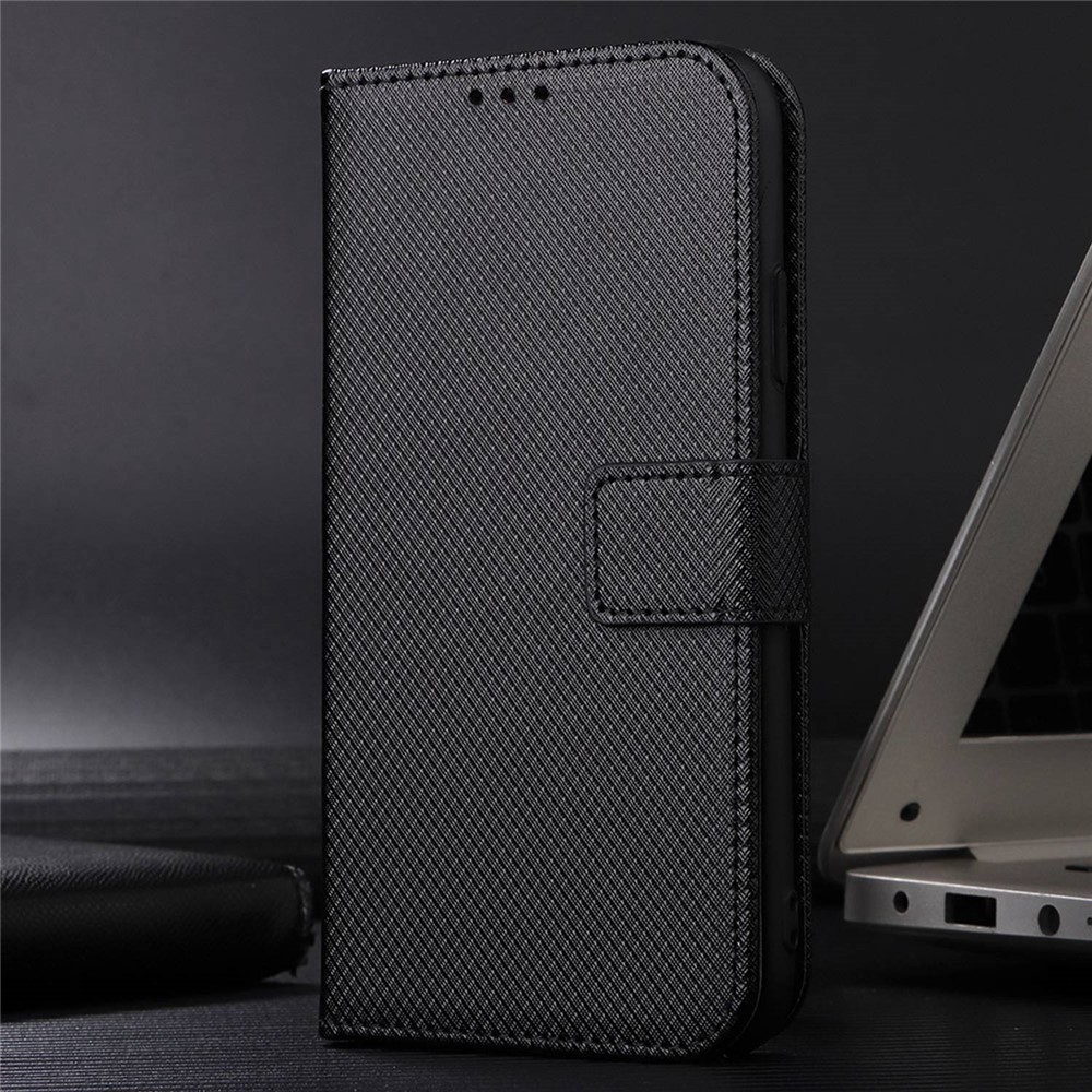 Diamond Texture Phone Case for ZTE Axon 40 Ultra 5G, Stand PU Leather Wallet Folio Flip Cover with Strap - Black-5