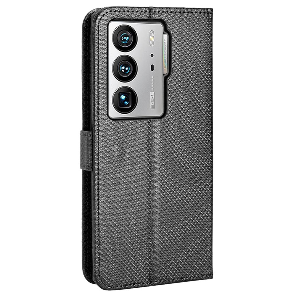 Diamond Texture Phone Case for ZTE Axon 40 Ultra 5G, Stand PU Leather Wallet Folio Flip Cover with Strap - Black-7