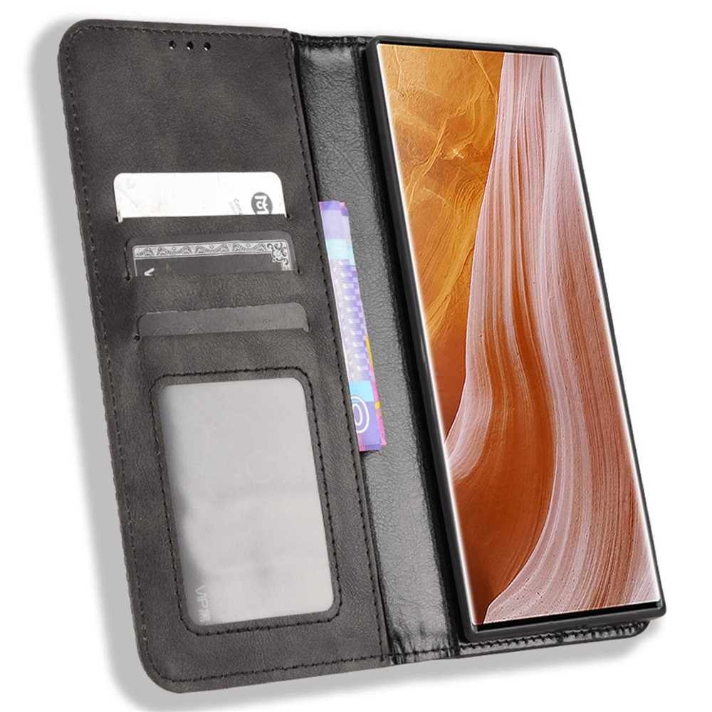 For ZTE Axon 40 Ultra 5G Stand Wallet PU Leather Cover Magnetic Auto Closure Retro Texture Phone Case - Black-2
