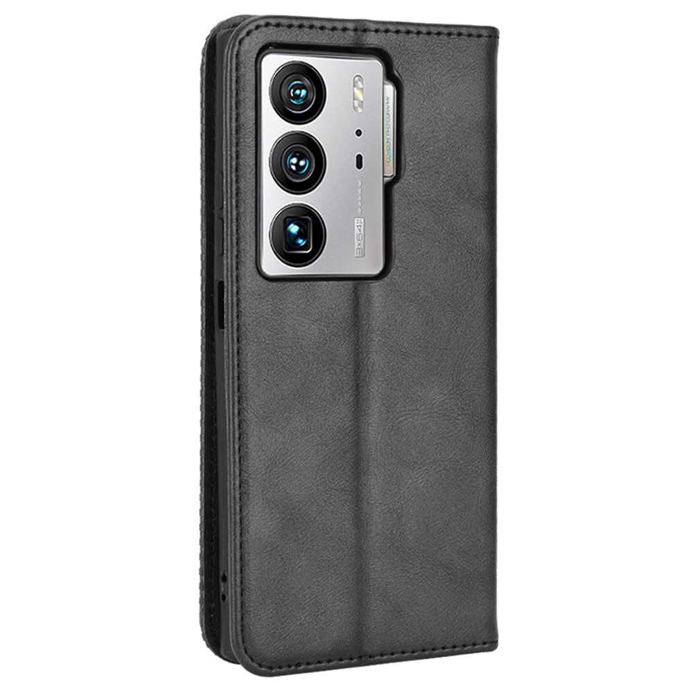 For ZTE Axon 40 Ultra 5G Stand Wallet PU Leather Cover Magnetic Auto Closure Retro Texture Phone Case - Black-8