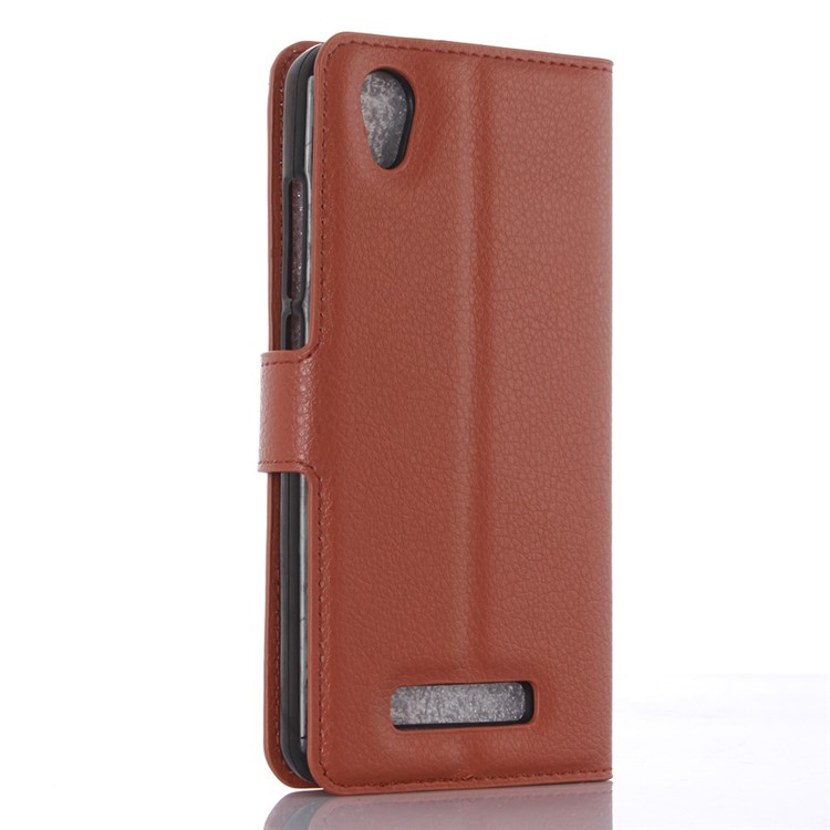 Lychee Skin Leather Wallet Case for ZTE Blade X3 - Brown-2