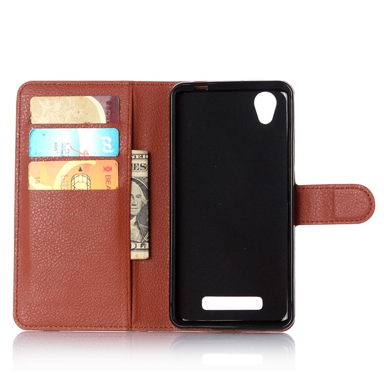 Lychee Skin Leather Wallet Case for ZTE Blade X3 - Brown-4