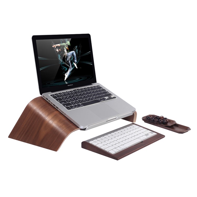 SAMDI Wooden Tilt Stand Desktop Bracket for MacBook Laptop - Brown-10