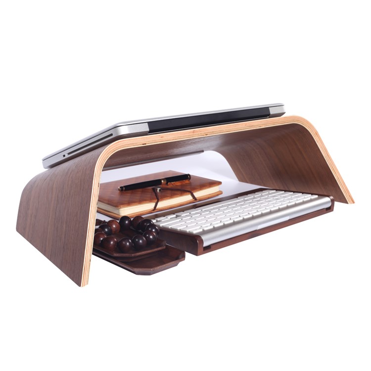 SAMDI Wooden Tilt Stand Desktop Bracket for MacBook Laptop - Brown-11