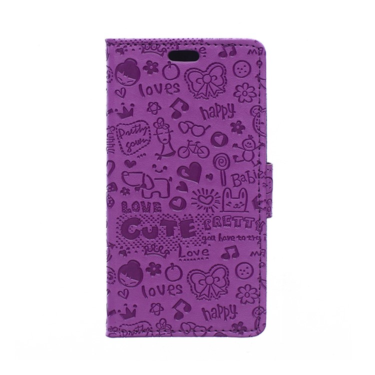 Cartoon Graffiti PU Leather Wallet Case for ZTE Blade X3 - Purple-1