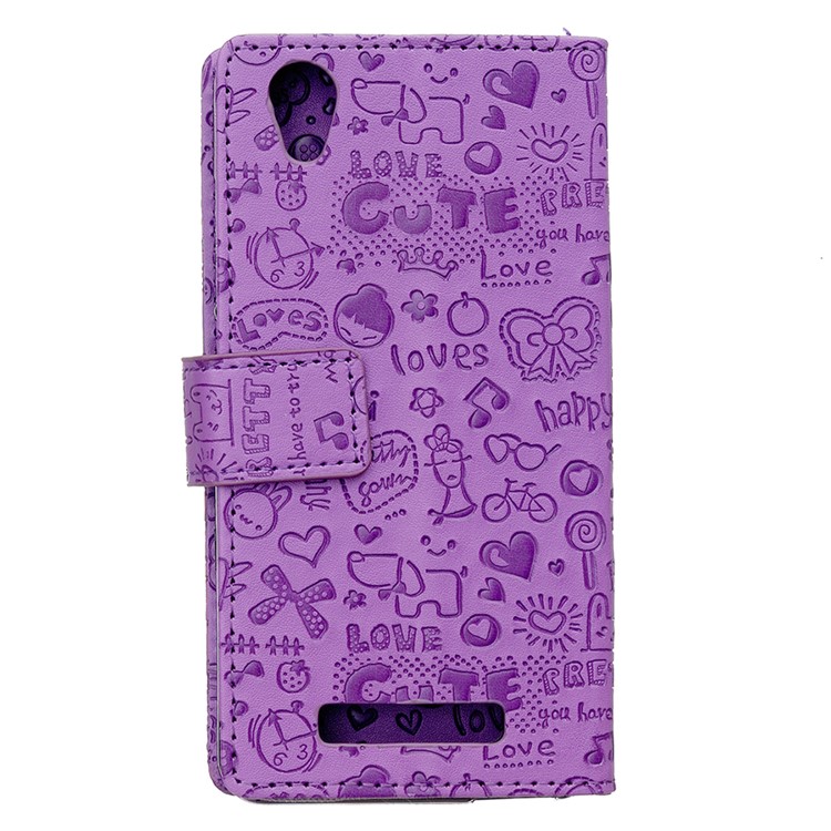 Cartoon Graffiti PU Leather Wallet Case for ZTE Blade X3 - Purple-2