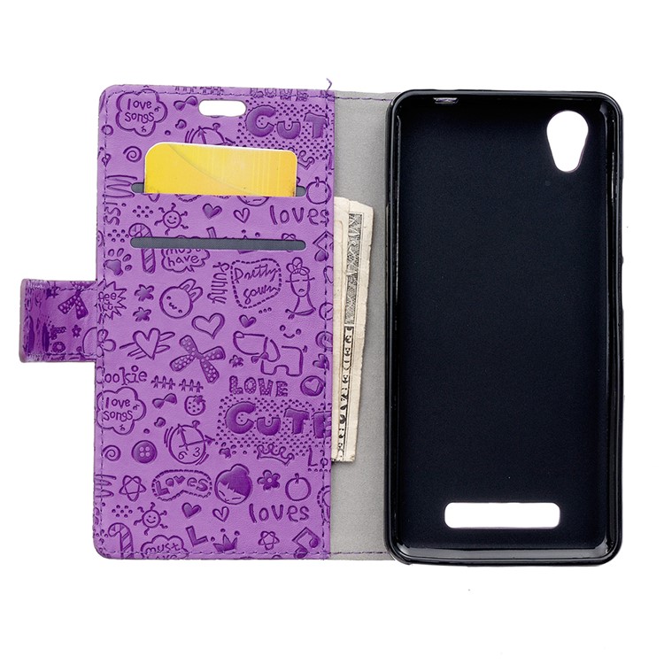 Cartoon Graffiti PU Leather Wallet Case for ZTE Blade X3 - Purple-3