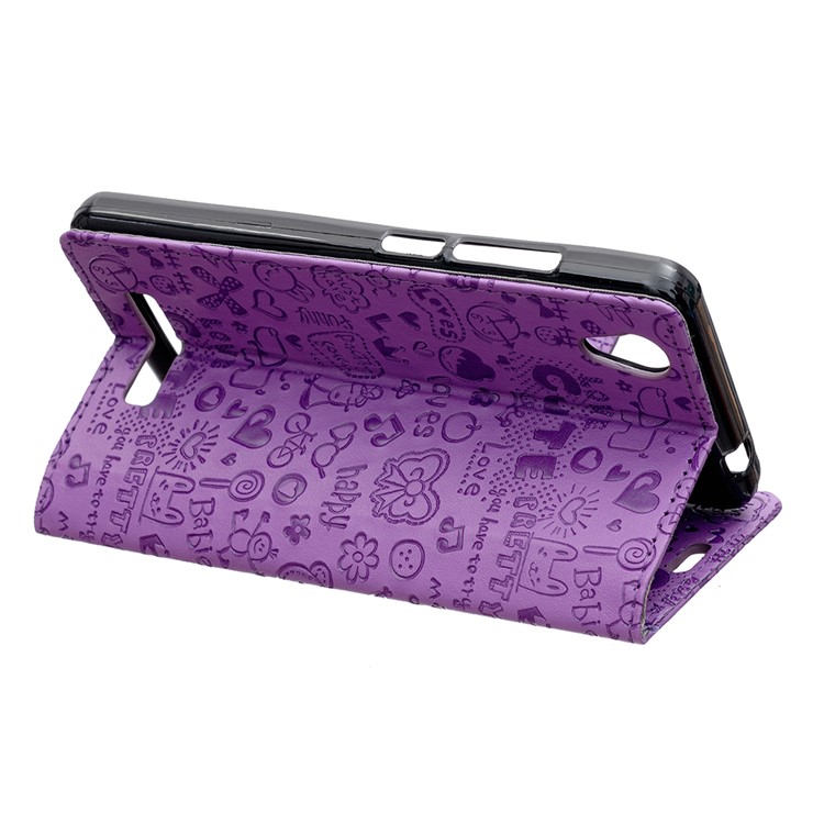 Cartoon Graffiti PU Leather Wallet Case for ZTE Blade X3 - Purple-4