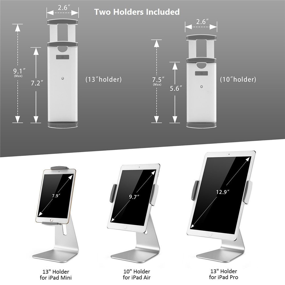 Aleación de Aluminio Ajustable 9-13 Pulgadas Soporte de Escritorio de Soporte de Tableta Para Ipad Pro/Samsung Galaxy Tab E 9.6