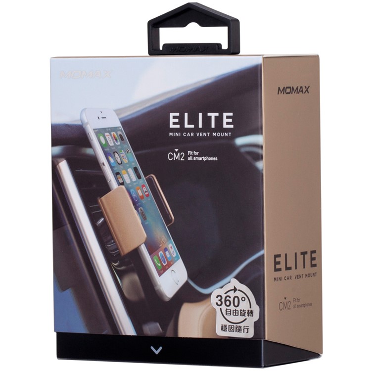 MOMAX Elite Mini Car Air Vent Mount for iPhone 6s Plus/Samsung Galaxy S7, Width: 57-85mm - Gold Color-14