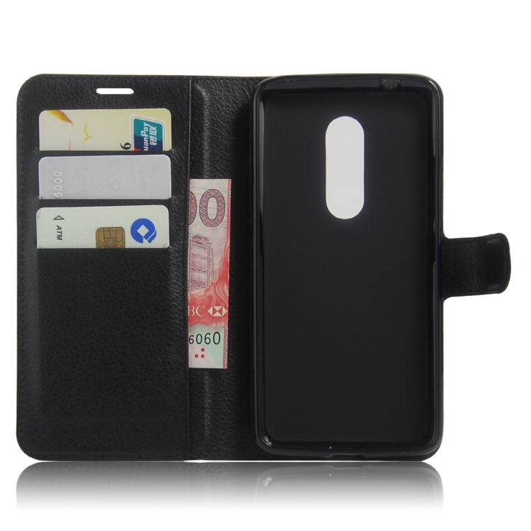 Litchi Skin Leather Wallet Case for ZTE Axon 7 - Black-3