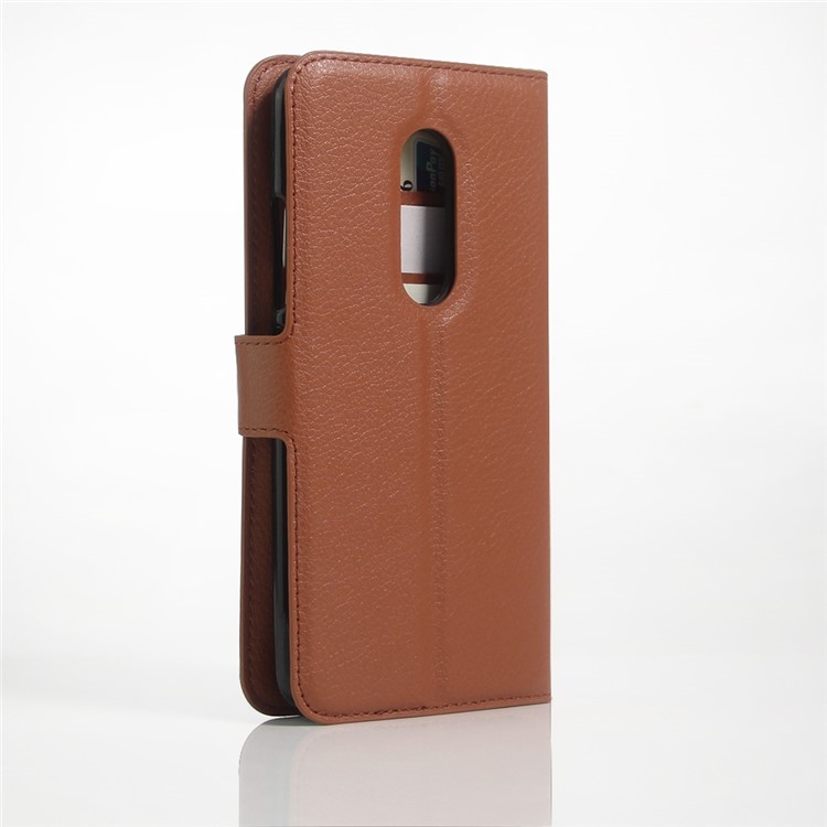 Litchi Skin Leather Stand Cover with Card Slots for ZTE Axon 7 - Brown-4
