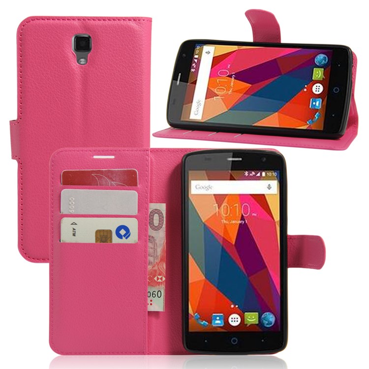 Litchi Skin Leather Wallet Cover Case for ZTE Blade L5 Plus - Rose-1