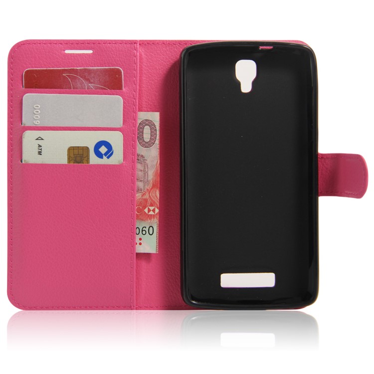 Litchi Skin Leather Wallet Cover Case for ZTE Blade L5 Plus - Rose-4