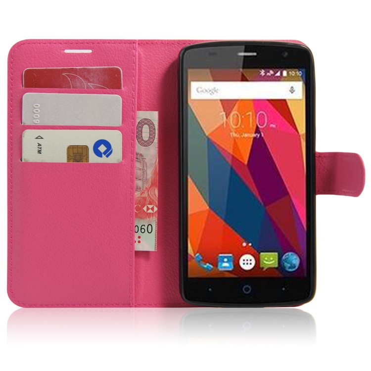 Litchi Skin Leather Wallet Cover Case for ZTE Blade L5 Plus - Rose-5