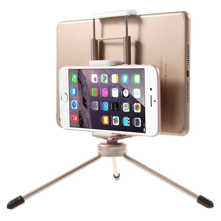 Portable Metal Tripod + Dual Clamp for iPhone iPad Samsung Smartphone Tablets - Champagne-1