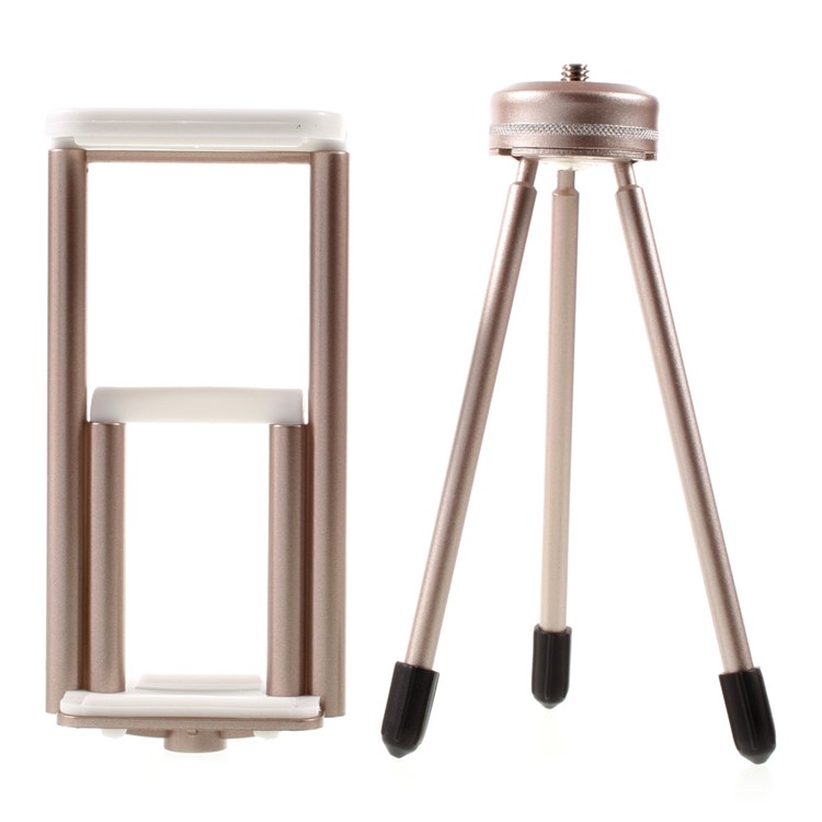 Portable Metal Tripod + Dual Clamp for iPhone iPad Samsung Smartphone Tablets - Champagne-10