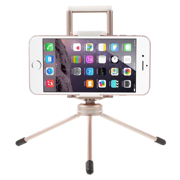 Portable Metal Tripod + Dual Clamp for iPhone iPad Samsung Smartphone Tablets - Champagne-2