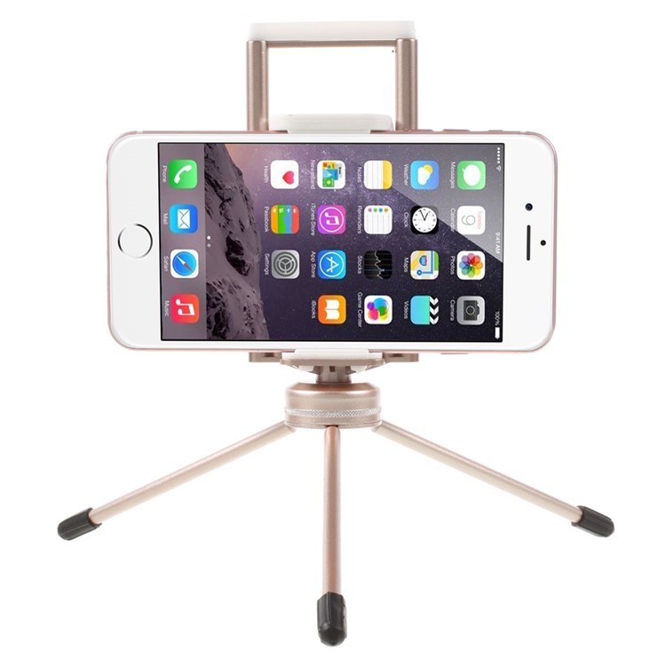 Trépied En Métal Portable + Pince Double Pour IPhone IPad Samsung Smartphone Smartphone Tablettes - Champagne-2