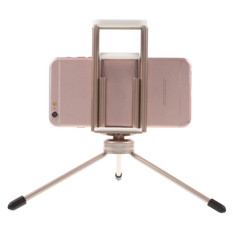 Portable Metal Tripod + Dual Clamp for iPhone iPad Samsung Smartphone Tablets - Champagne-3