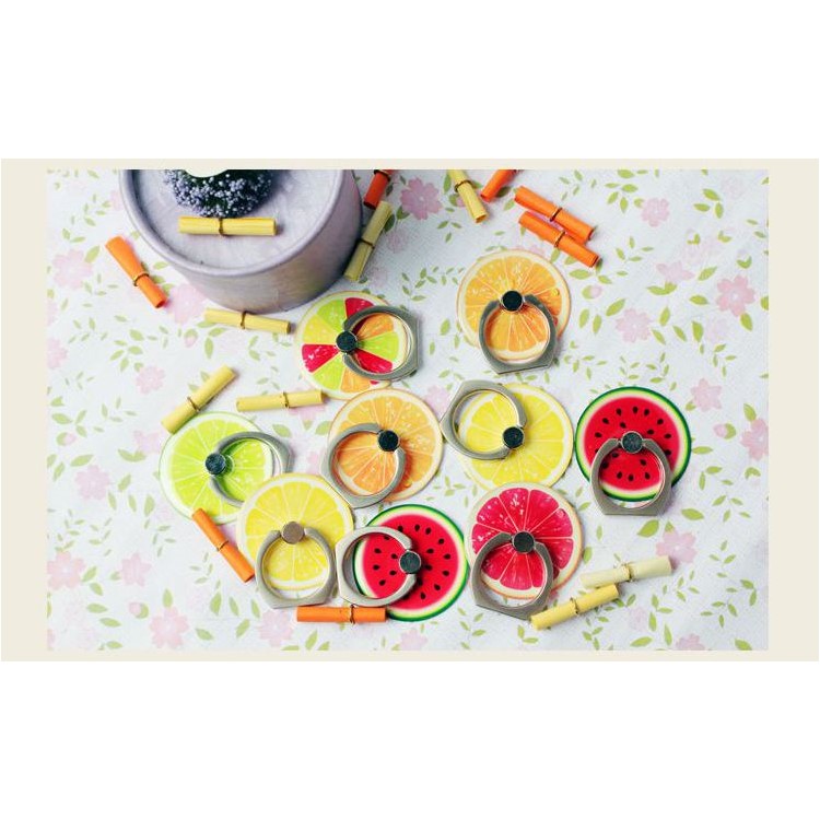 Fresh Fruit Pattern Finger Ring Kickstand Cable Winder for iPhone iPad etc - Lemon-5