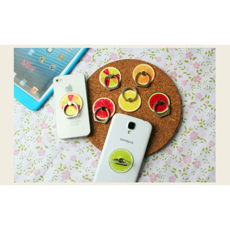 Fresh Fruit Pattern Finger Ring Kickstand Cable Winder for iPhone iPad etc - Lemon-6