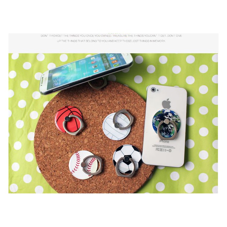 Patterned Finger Ring Kickstand Cable Winder for iPhone iPad etc - Basketball-3