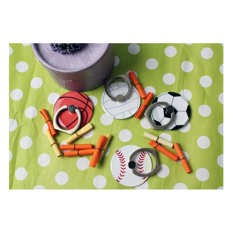 Patterned Finger Ring Kickstand Cable Winder for iPhone iPad etc - Basketball-4