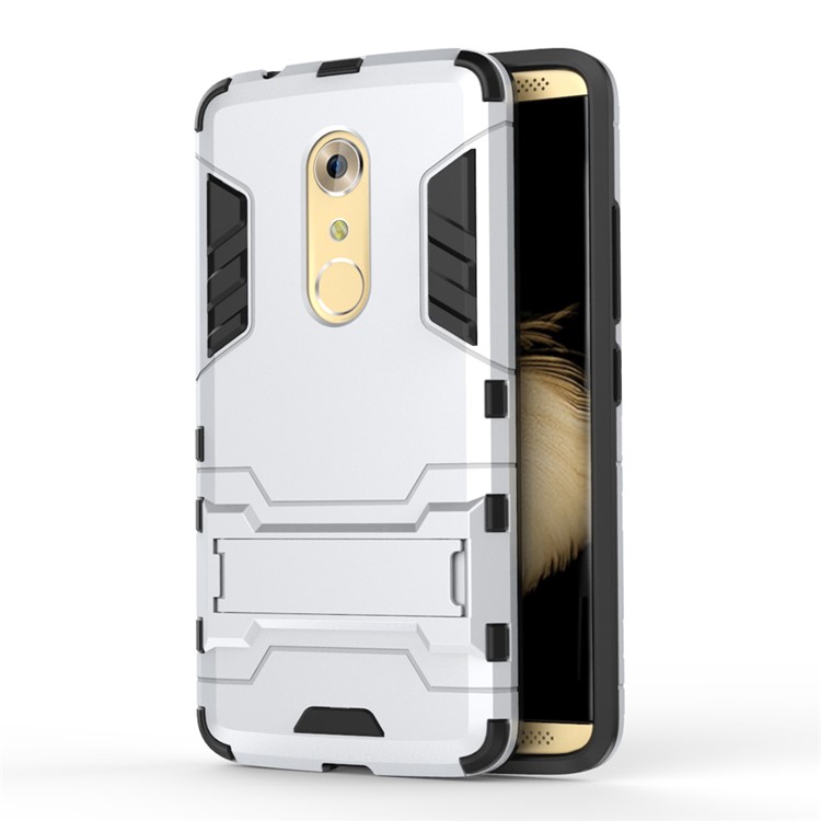PC and TPU Hybrid Case with Kickstand for ZTE Axon 7 - Silver-1