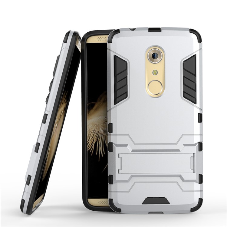 PC and TPU Hybrid Case with Kickstand for ZTE Axon 7 - Silver-2