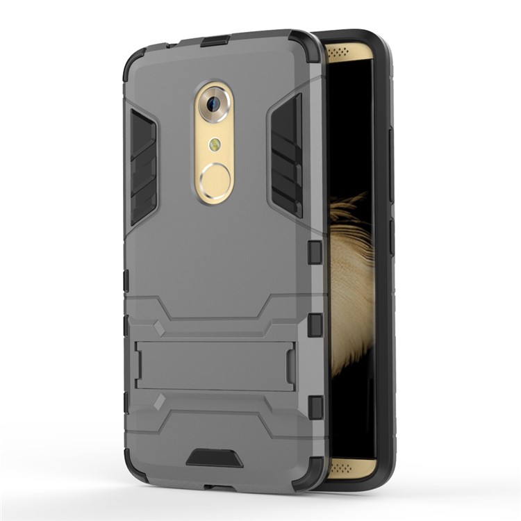 PC and TPU Hybrid Cover with Kickstand for ZTE Axon 7 - Grey-1