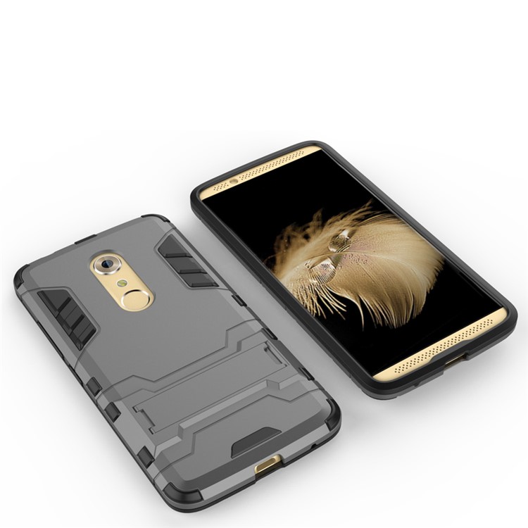 PC and TPU Hybrid Cover with Kickstand for ZTE Axon 7 - Grey-3