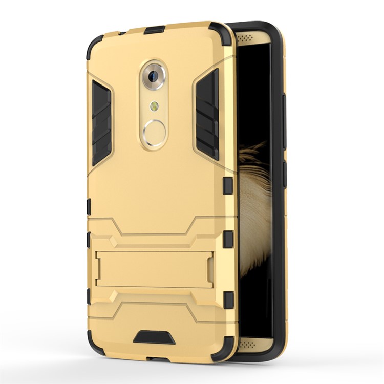 2-in-1 PC and TPU Phone Case with Kickstand for ZTE Axon 7 - Gold-1