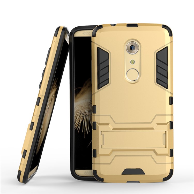 2-in-1 PC and TPU Phone Case with Kickstand for ZTE Axon 7 - Gold-2