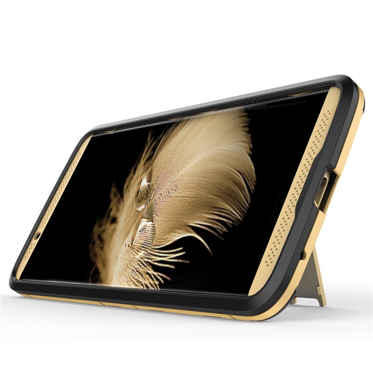 2-in-1 PC and TPU Phone Case with Kickstand for ZTE Axon 7 - Gold-4