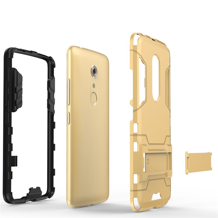 2-in-1 PC and TPU Phone Case with Kickstand for ZTE Axon 7 - Gold-5